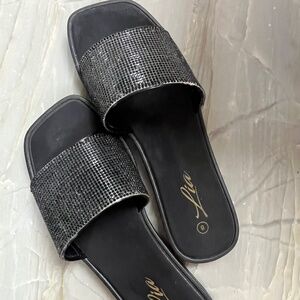 Lia Black Slide Sandals, Size 8
